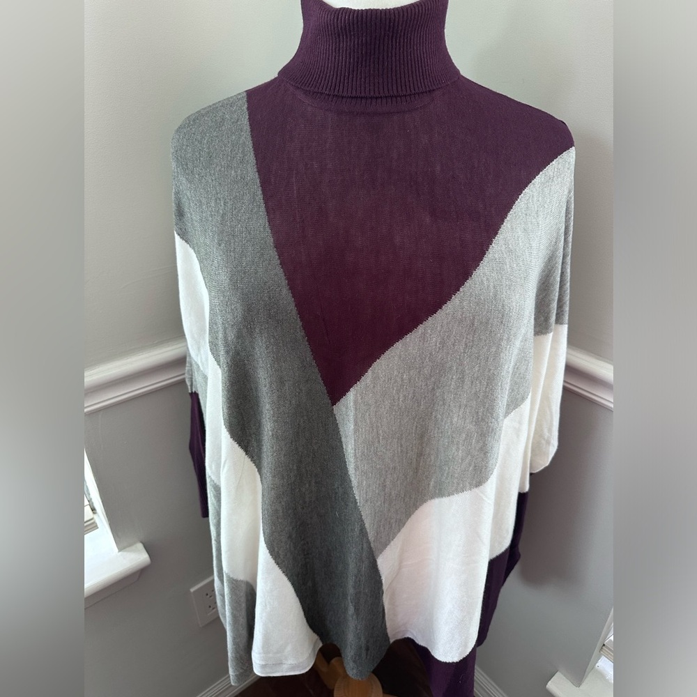 Calvin Klein Turtleneck Pullover Sweater, Poncho color blocking sweater